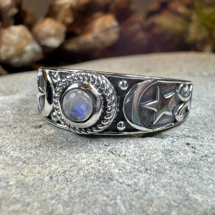 Locasta Crescent Moon & Stars Ring in Sterling Silver