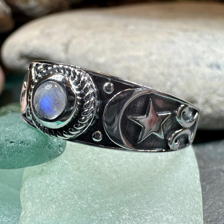 Locasta Crescent Moon & Stars Ring in Sterling Silver