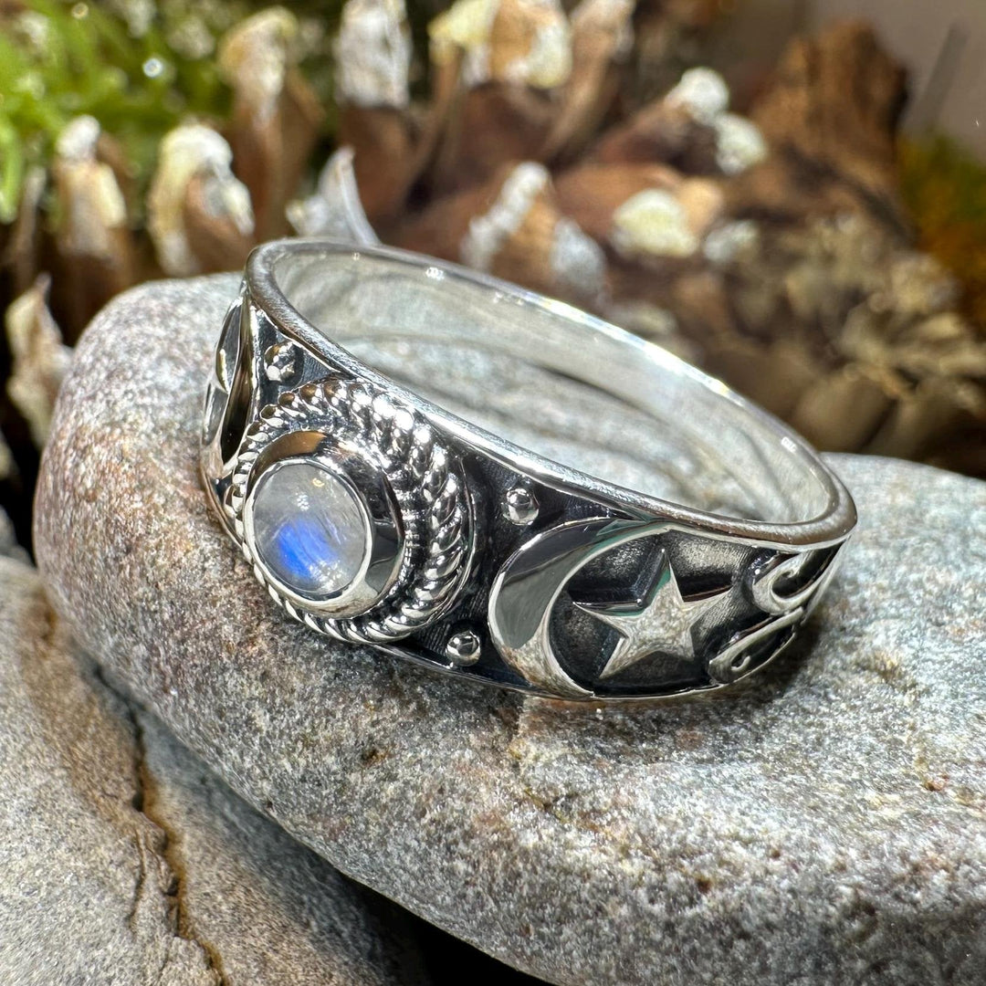Locasta Crescent Moon & Stars Ring in Sterling Silver