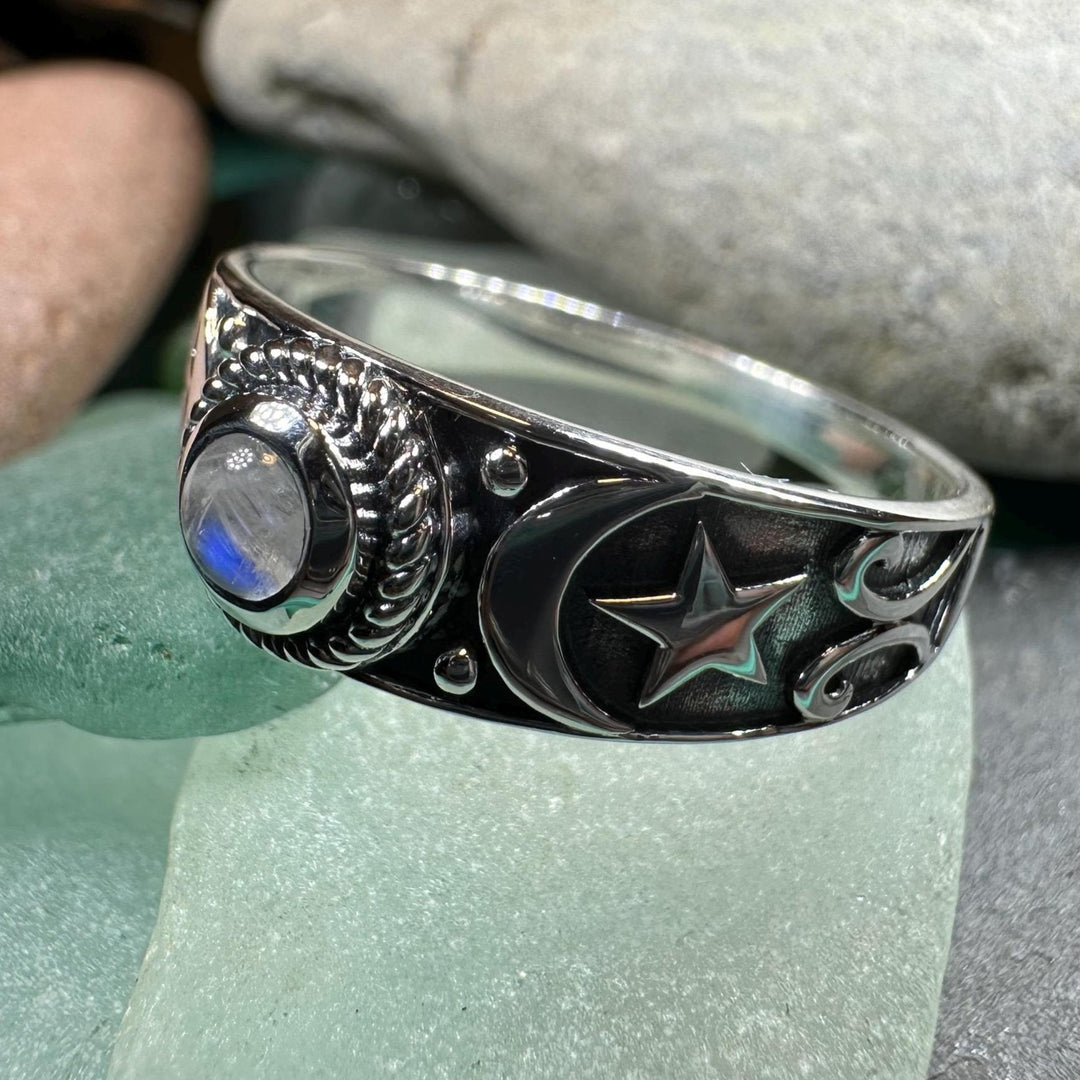 Locasta Crescent Moon & Stars Ring in Sterling Silver