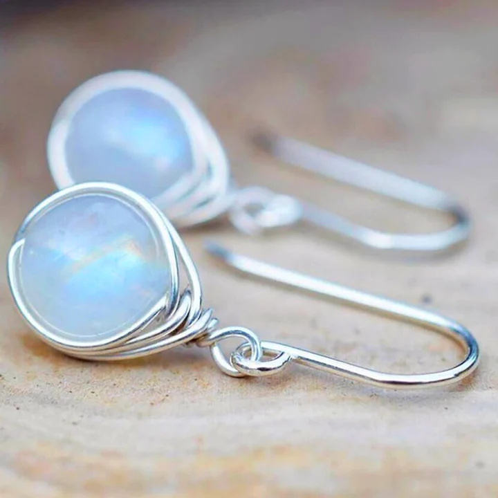 Refined Silver Drop Earrings Set with Moonstone
