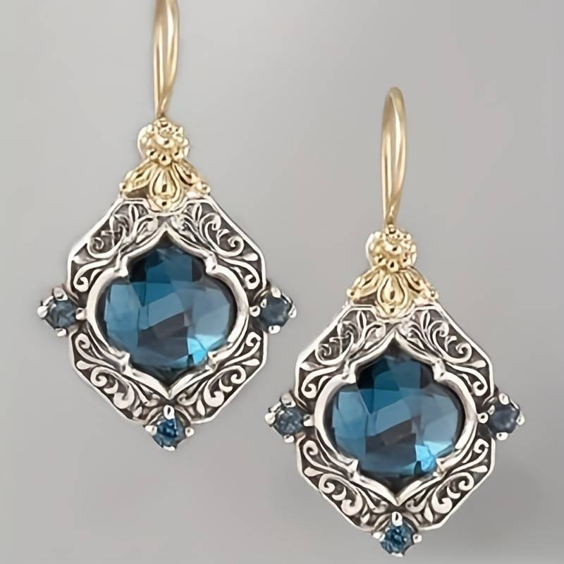 Classic Blue Crystal Earrings with Gold and Silver Accents