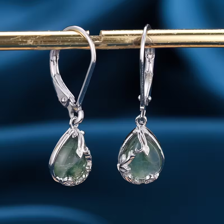 Moss Agate Rounded Drop Earrings
