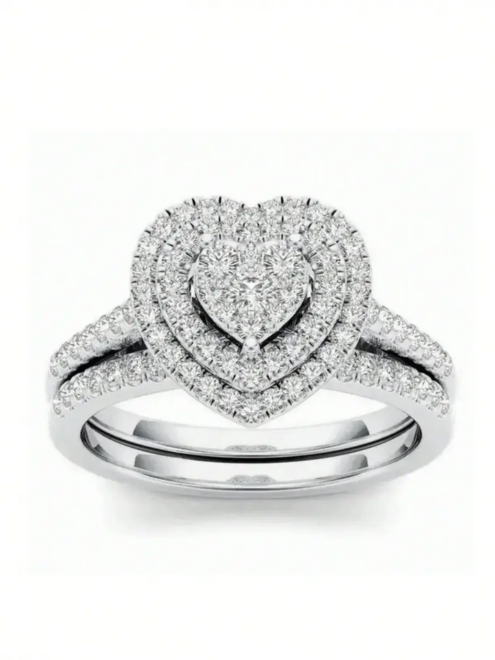 2pc Rhinestone Heart Ring Set