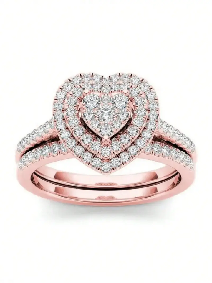 2pc Rhinestone Heart Ring Set