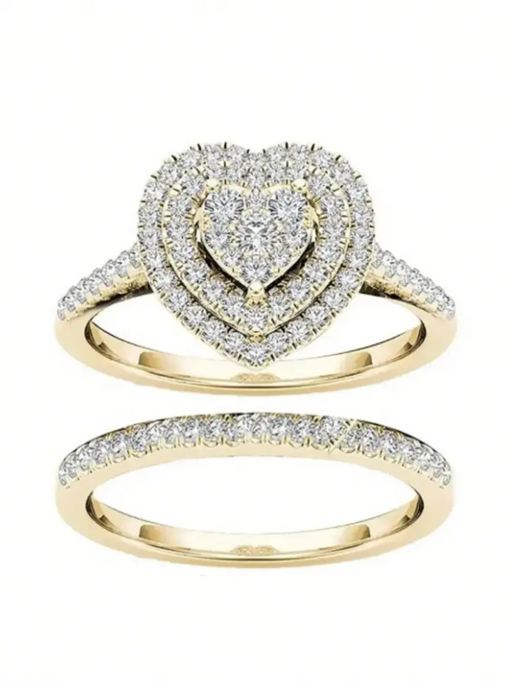 2pc Rhinestone Heart Ring Set