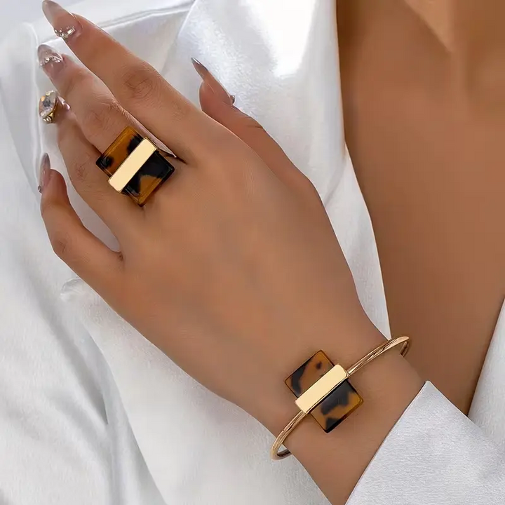 Leopard Print Bracelet & Ring Set