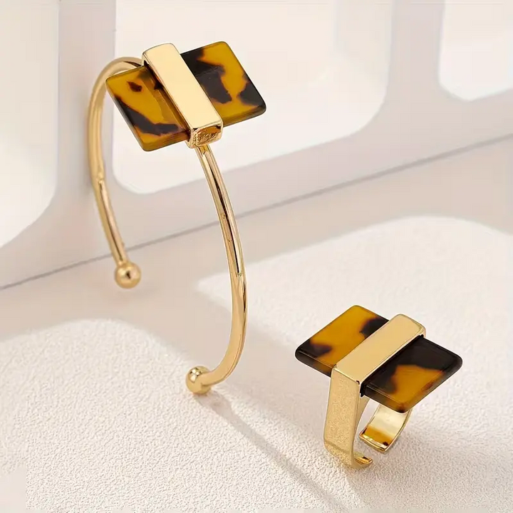 Leopard Print Bracelet & Ring Set