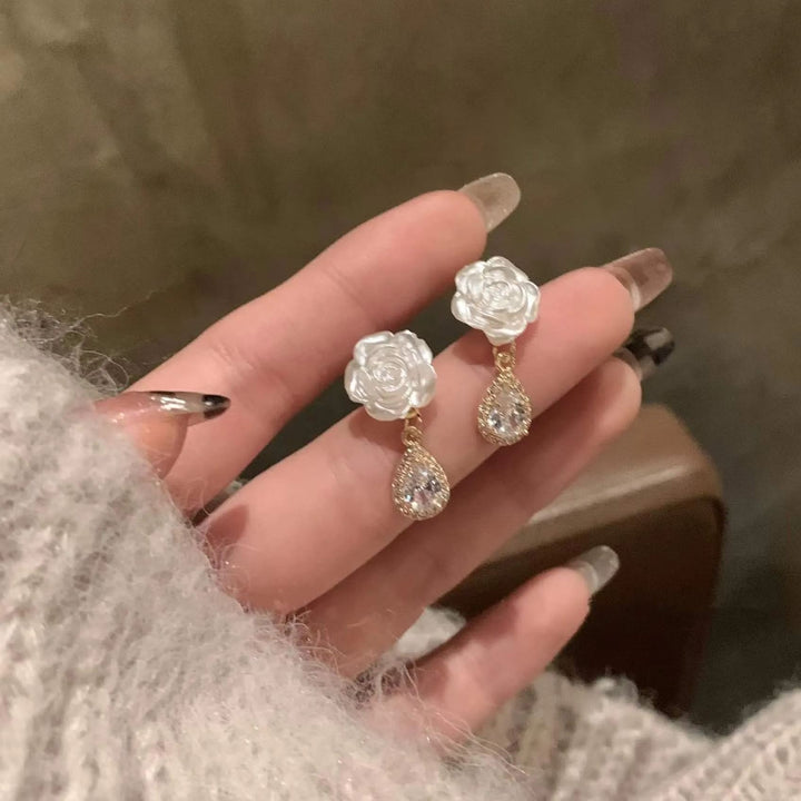 White Camellia Diamond Earrings