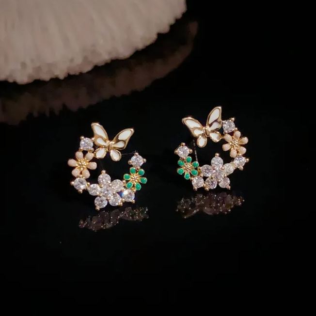 Butterfly Wreath Zircon Earrings