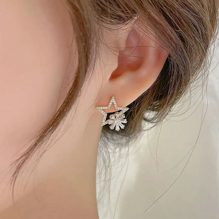 Rotating Star Flower Zircon Earrings