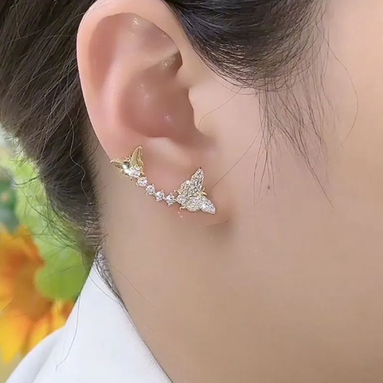 14K Gold-Plated Elegant Zircon Diamond Butterfly Crawlers