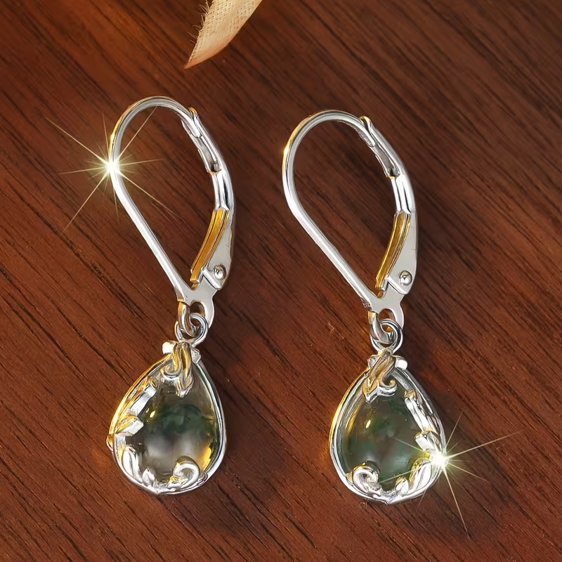 Moss Agate Rounded Drop Earrings