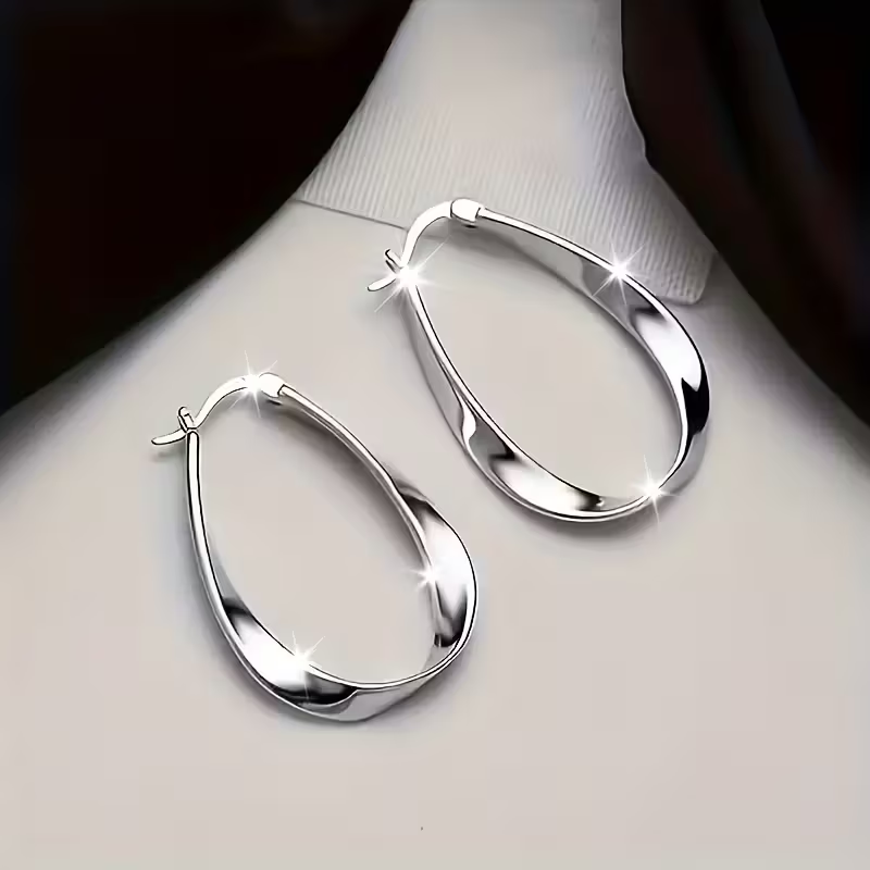 Retro Twisted Hoop Silver Earrings
