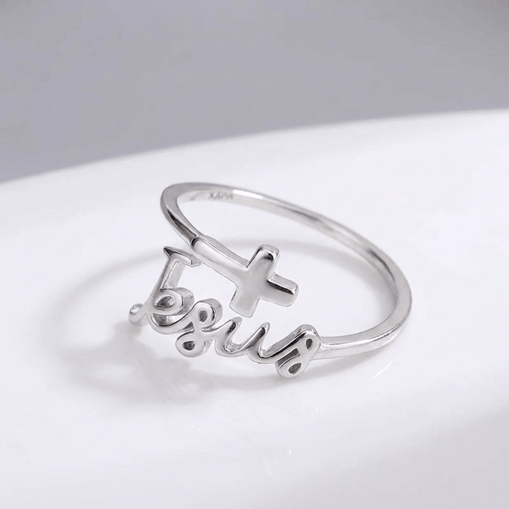 SILVER JESUS & FAITH RING - (ADJUSTABLE)