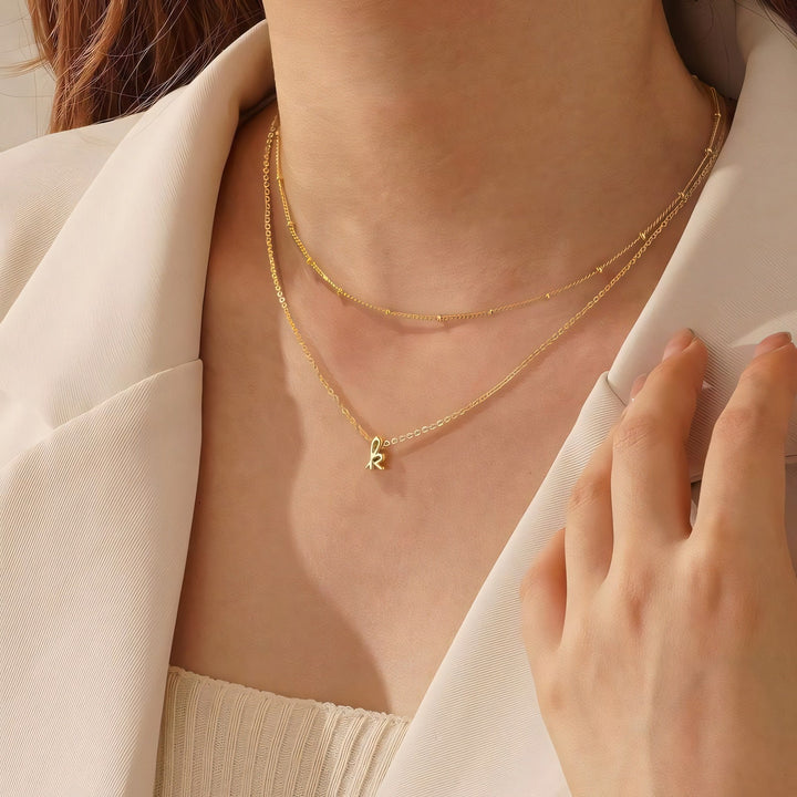 2pc 18k Dainty Initial Necklace