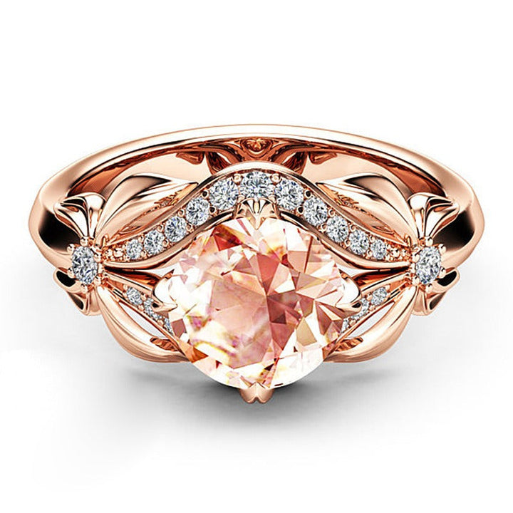 Champagne Crystal Flower Ring | Rose Gold
