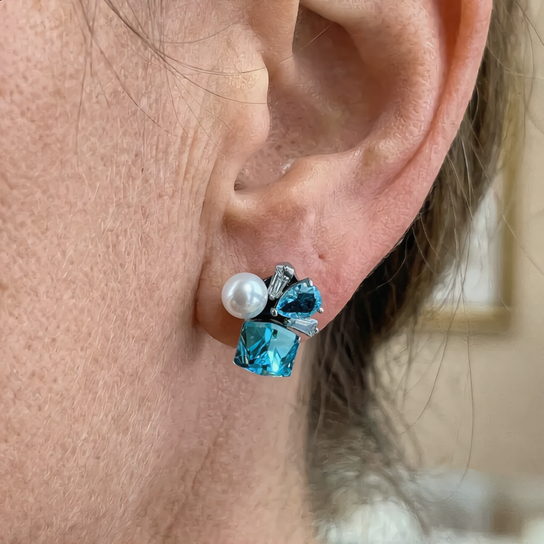 Luxury Pearl and Aquamarine Earrings | Silver