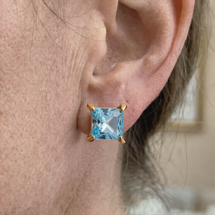 Square Aquamarine Stud Earring | Gold