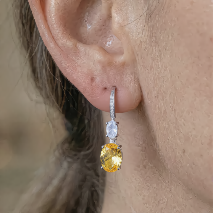 Luxury Citrine Crystal Drop Earrings | Gold