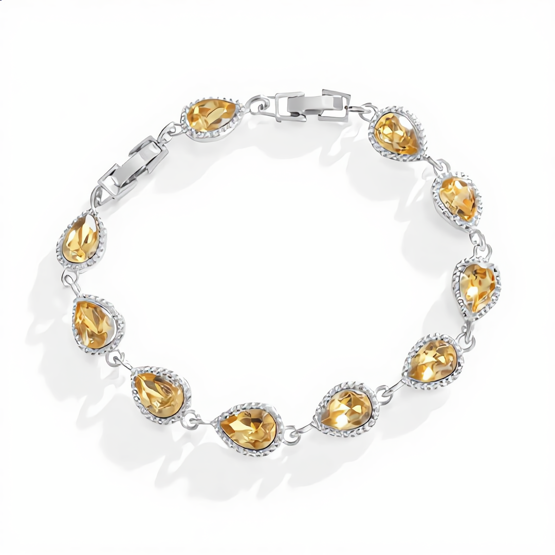 Golden Teardrop Crystal Bracelet | Silver