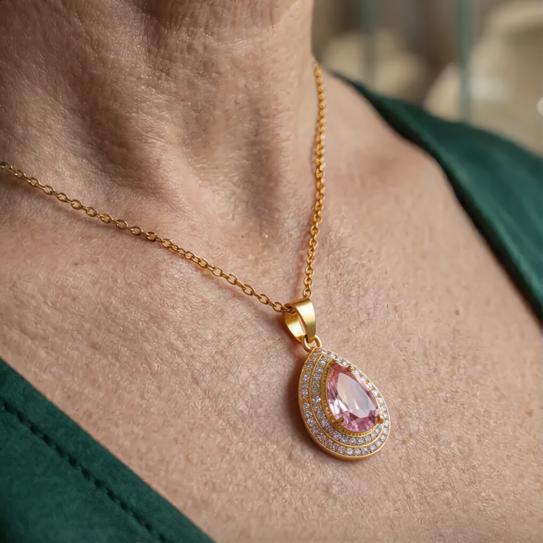 Gemstone Teardrop Necklace | Gold