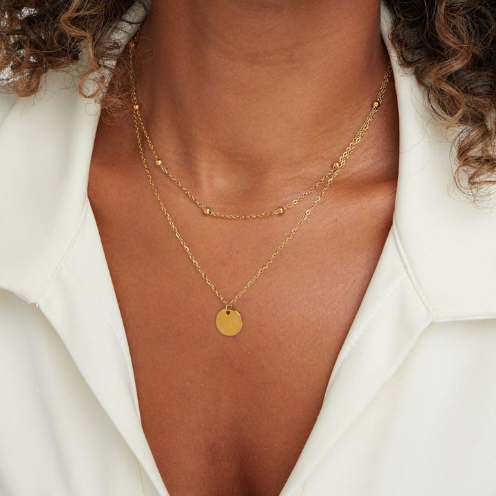Layered Gold Disc Pendant Necklace
