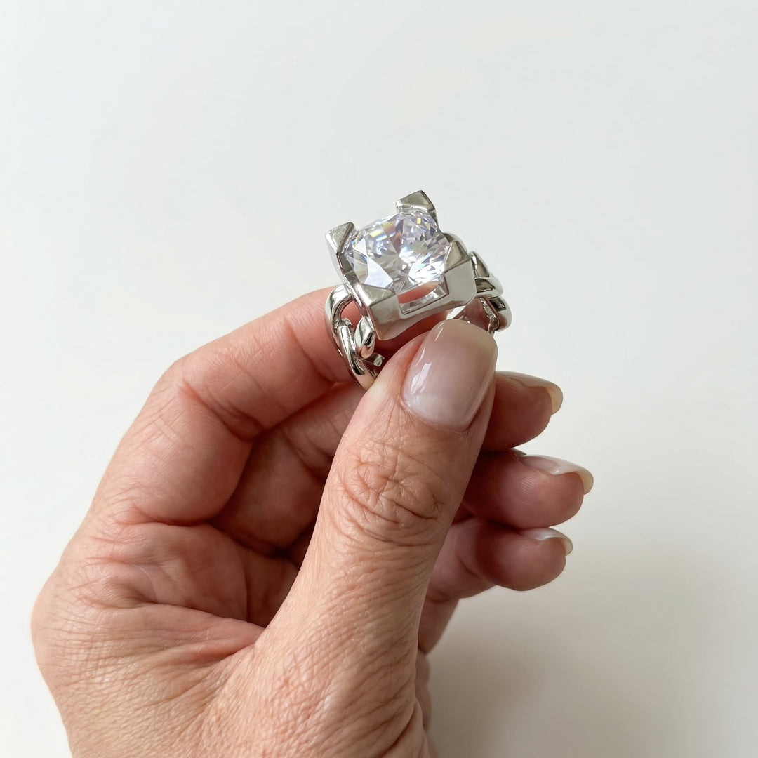 LuxeLink Glass Square Ring