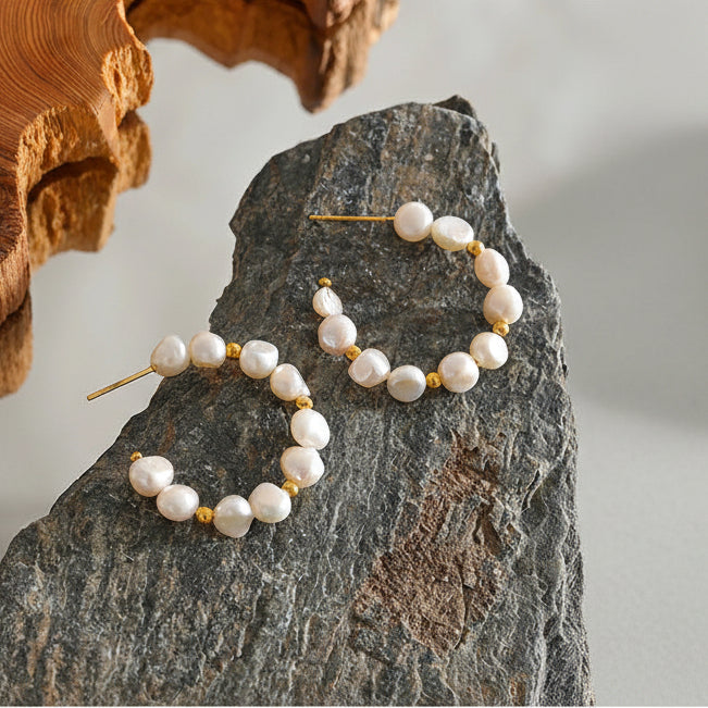 Dreamweave: Irregular Pearl Gold Earrings Hoops