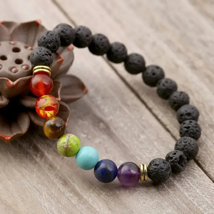 Vintage Lava Stone Chakra Bracelet