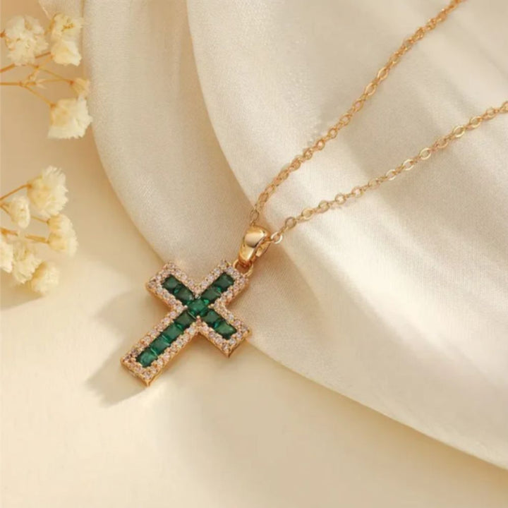 Solene Emerald Cross Gold Necklace