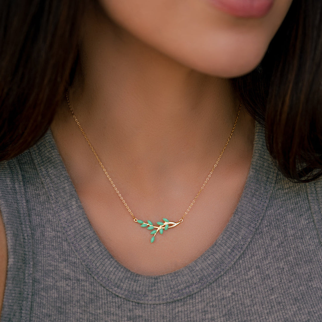 Enamel Leaf Pendant Necklace