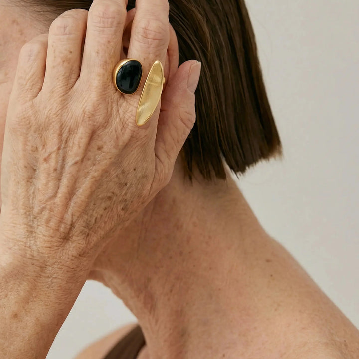 Octavia’s Opulence Natural Agate Vintage Open Ring