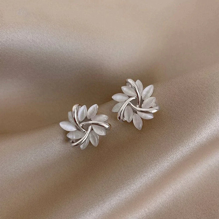 Moon Opal and Petal Earrings in Gold