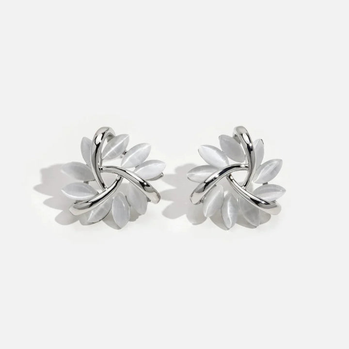Elegant and Exquisite Circular Opal Flower Stud Earrings in Gold