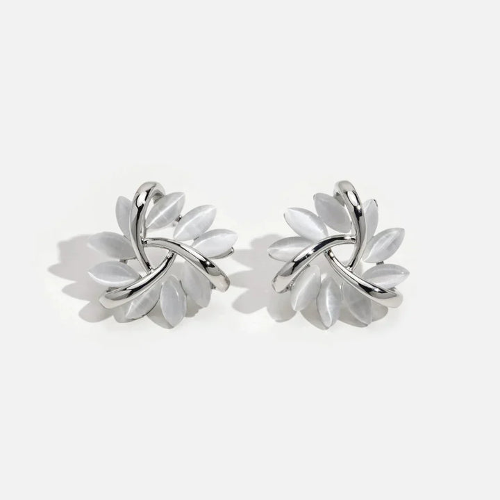 Elegant and Exquisite Circular Opal Flower Stud Earrings in Gold