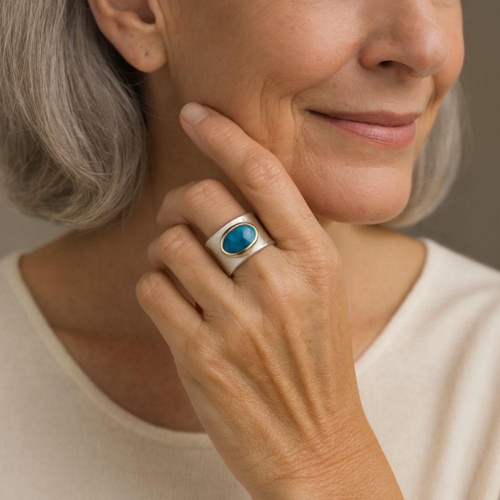 Vintage Blue Oval Stone Silver Ring