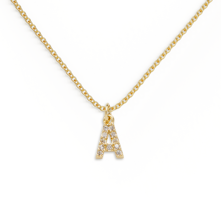Gold Pavé Uppercase Initial Necklace