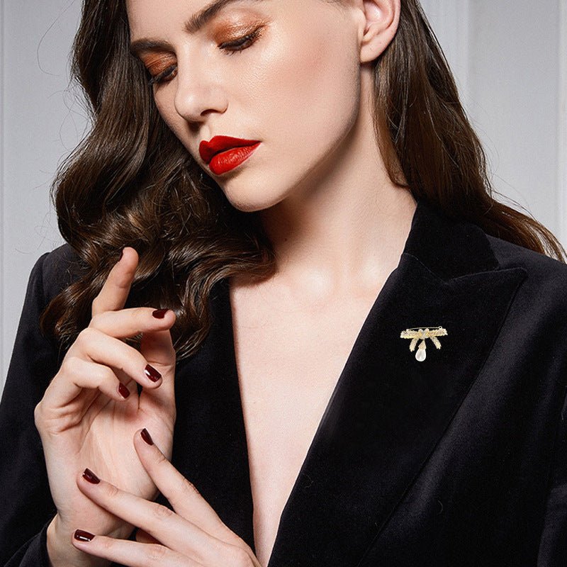 Pearl Drop Bow Brooch