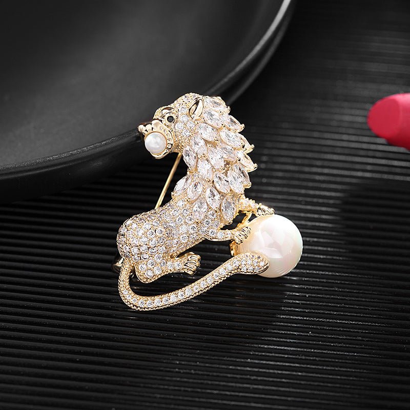 Pearl Guardian Lion Brooch