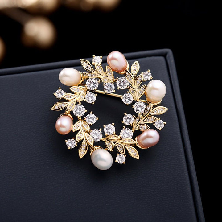 Pearl Laurel Brooch