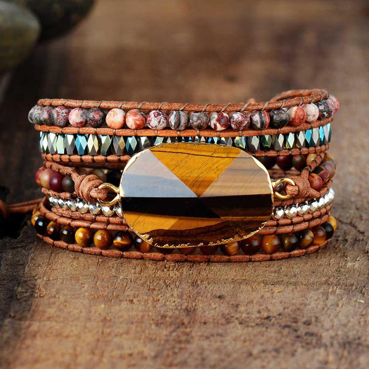 Tiger’s Eye & Jasper Charm Wrap Bracelet