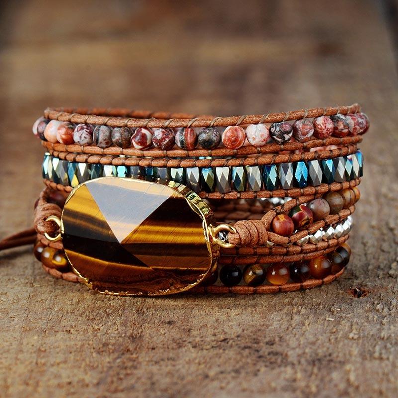 Tiger’s Eye & Jasper Charm Wrap Bracelet