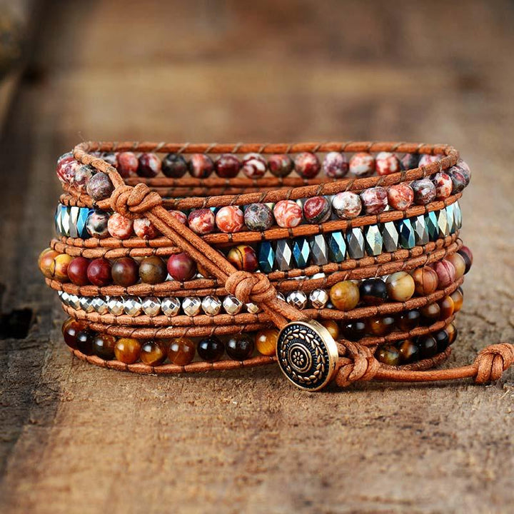 Tiger’s Eye & Jasper Charm Wrap Bracelet