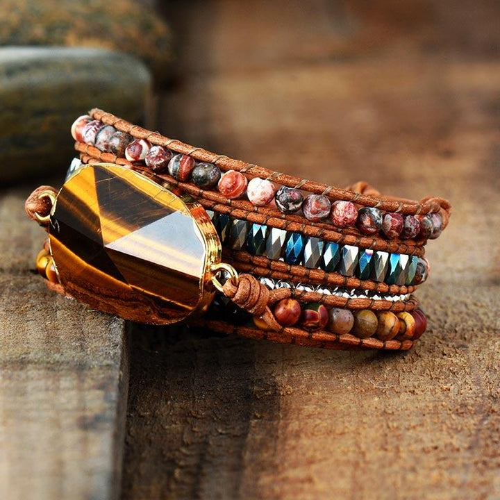 Tiger’s Eye & Jasper Charm Wrap Bracelet