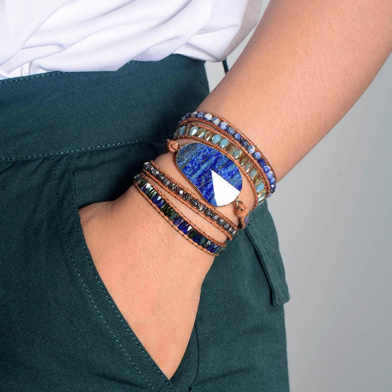 Lapis Lazuli & Sodalite Charm Wrap Bracelet