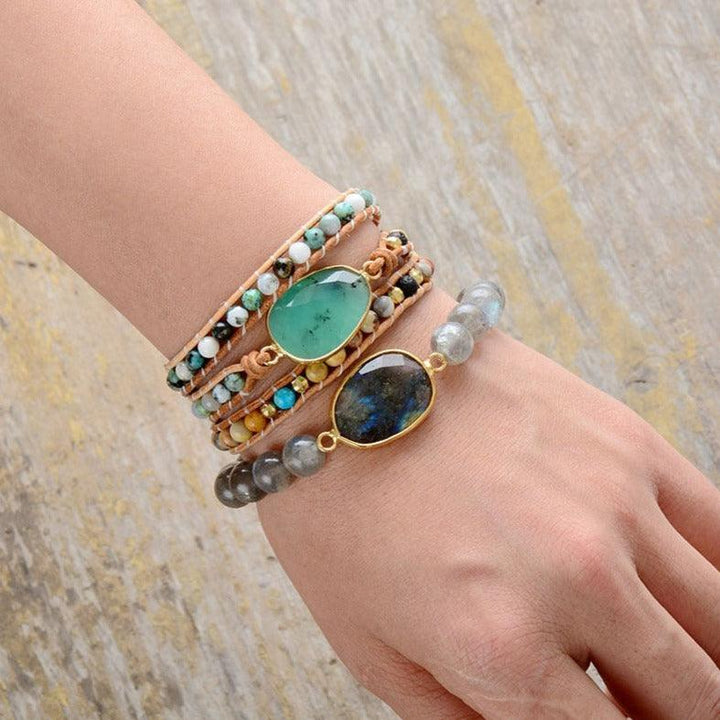 Green Jade Oval Charm Wrap Bracelet
