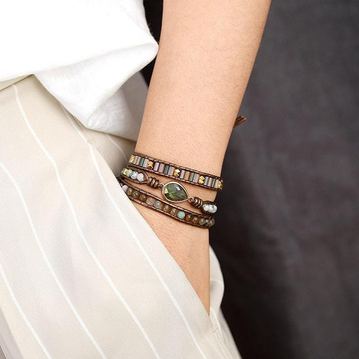 Labradorite Teardrop Charm Wrap Bracelet