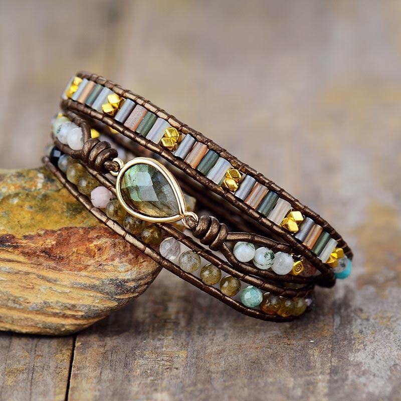 Labradorite Teardrop Charm Wrap Bracelet