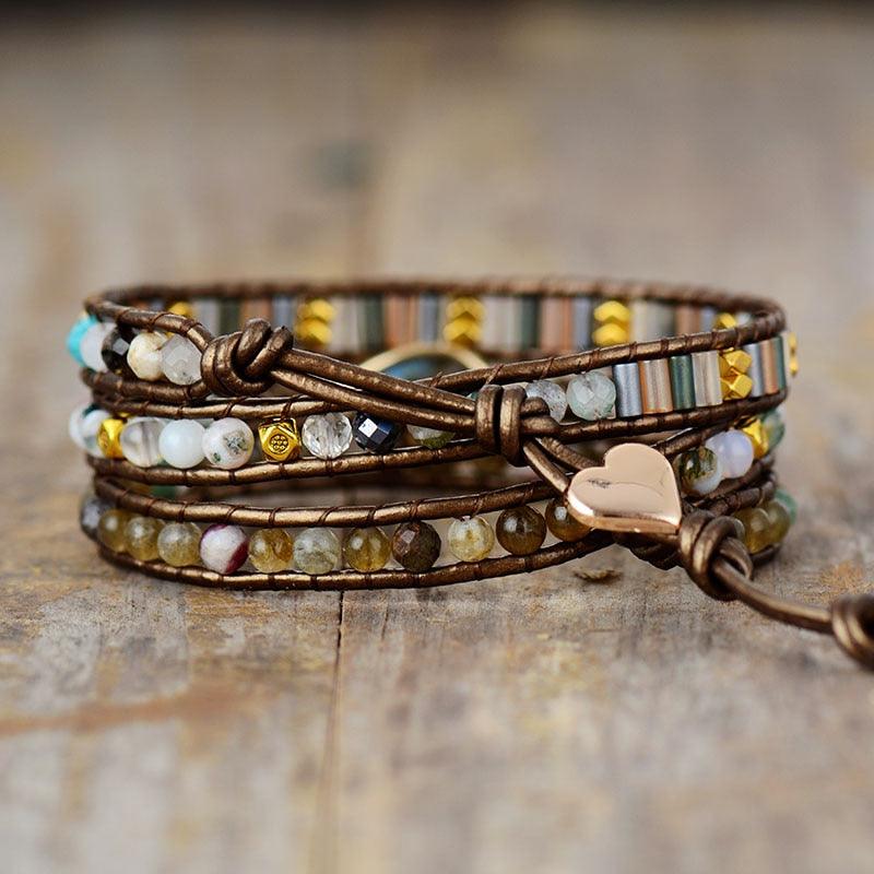 Labradorite Teardrop Charm Wrap Bracelet